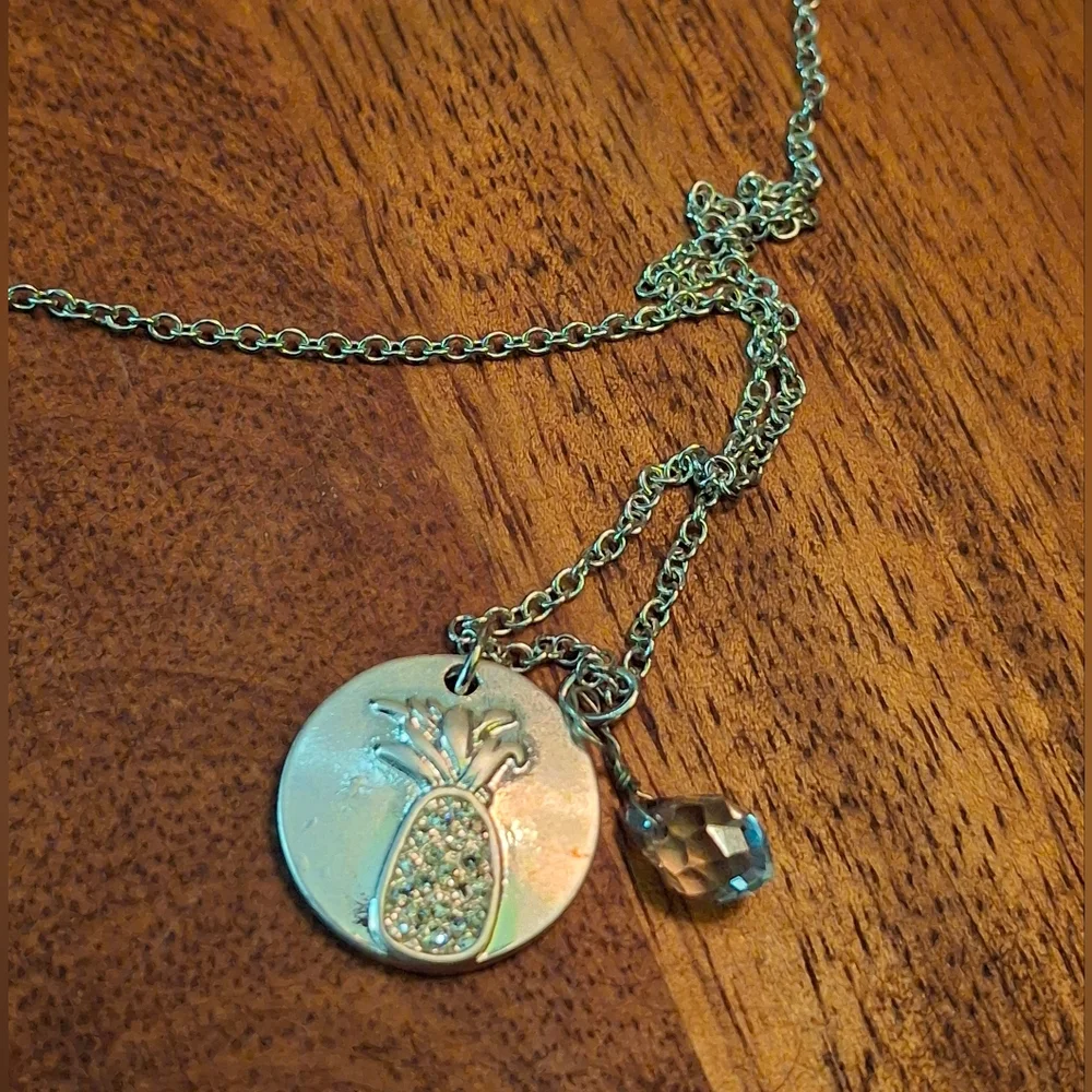 Christopher & Banks Silver Tone Pineapple Pendant Necklace 22